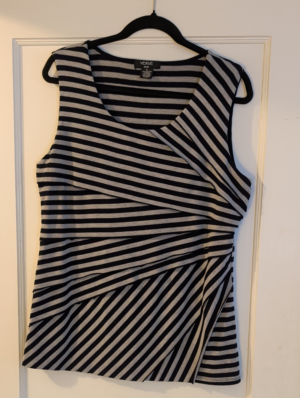 Verve Ami Navy and Grey Striped Sleeveless Top, Sz XL